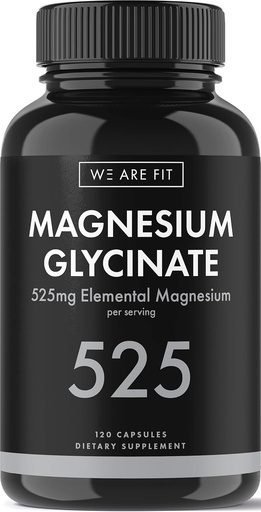 [BRSWGGQZAQBGEE32] Magnesium Glycinate 525 mg Elemental Complex -125% DV High Imeytyminen Biosavable Supplement to Support Magnesium Levels, Vegan & non-GMO, 120 Veggie Caps