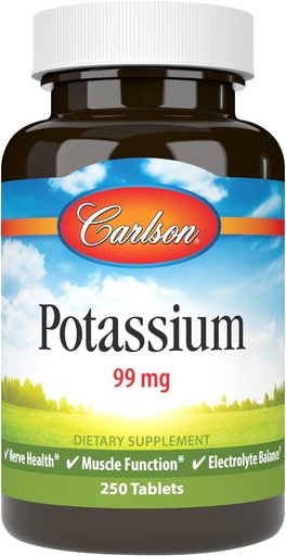[BRSWECQ2PJ5GMF3D] Carlson - Kálium, 99 mg, Promotes Nerve Health & Muscle Function, 250 tabletta