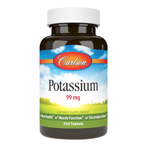 [BRSWECQ2PJ5GMF3D] Carlson - Potassium, 99 mg, Promotes Nerve Health & Muscle Function, 250 Tablets