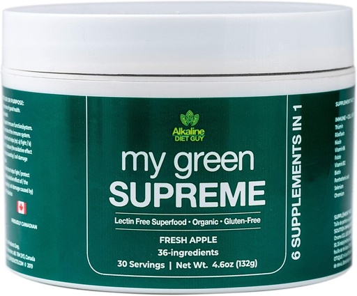 [BRSWGBLRDMNROYAY] My Green Supreme Organic 6 in 1 Premium Superfood Supplement - Lectin Free and Gluten Free - 30 서빙 (4.6 온스) - 신선한 Apple Flavour - 스무디에 즐기고 음료에 추가하십시오.