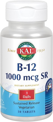 [BRSWIYTYO4ABEEQ7] KAL B-12 1000 mcg Sustained Release | Healthy Metabolism, Energy, Nerve & Red Blood Cell Support | Vegetarian | Lab Verified | 50 Tablets