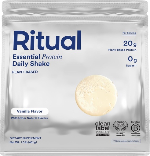 [BRSRAA37PMBRACTO] Ritual Vegan Protein Powder with BCAA: 20g Organic Pea Planted-Based Protein from Regenerative Farms in USA, Complete Amino Acid Profile, Gluten Free, Sugar Free, Dairy Free, Vanilla, 1 Lbs