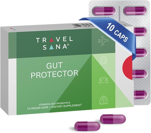 [BRSRMCQLBYDROE3B] Digestive Health Support for Travelers |Stop & Prevent Diarrhea, Bloating, Gas |Boost Immune System |Probiotics & Essential Vitamins |Fast-Acting |10 Vegan Caps