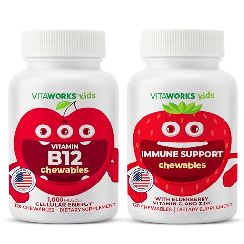 [BRSROEL7CICRQE3K] VitaWorks Kids Vitamin B12 Chewables + Elderberry + Zinc + C Chewables Bundle