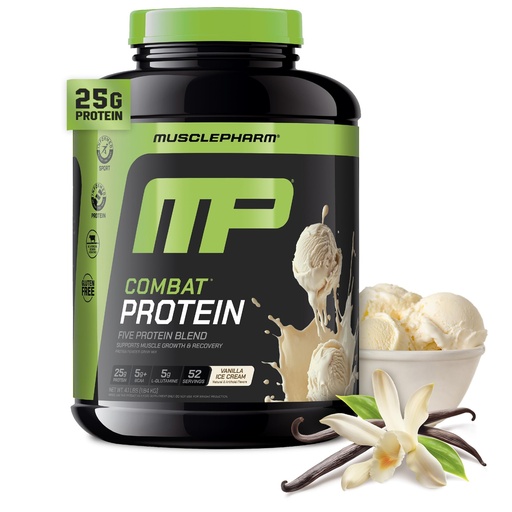 [BRSWIZQMBJ6RO3LU] MusclePharm Combat Protein Powder, Vanilla Flavor, Fuels Muscles for Productive Workouts, 5 Protein Sources including Whey Protein Isolate & Egg Albumin, Gluten Free, 4 lb, 52 Servings