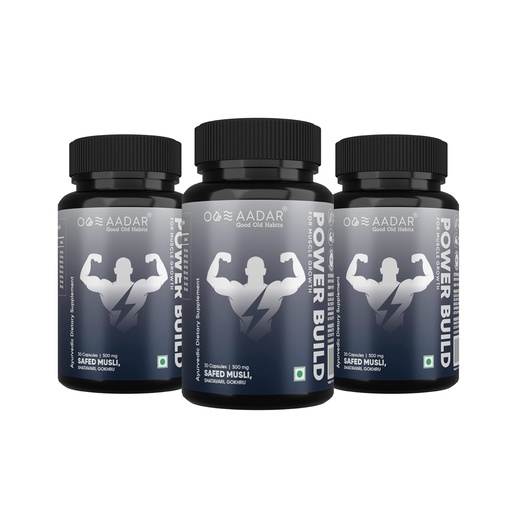 [BRSW22Q5OYPGMG3G] AADAR Power Build | Ayurvedic Real Muscle Mass Gainer | Improves Performance & Boost Metabolism | (Safed Musli, Gokhru, Shatavari) 30 Capsules (Pack 3)