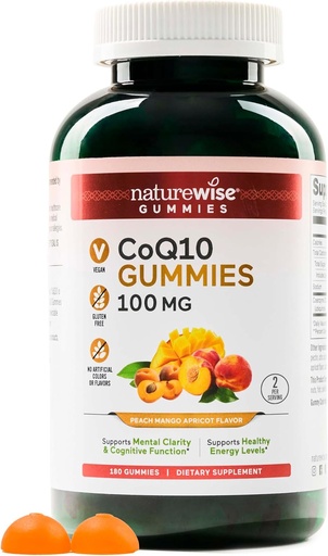 [BRSRA2YECAFQEYDL] NatureWise CoQ10 Gummies 100mg - Peach Mango Flavor - Supplement for Heart Health & Antioxidant Activity - Pectin-Based, Vegan, Soy and Gluten Free, Non-GMO - 180 Count[3-Month Supply]