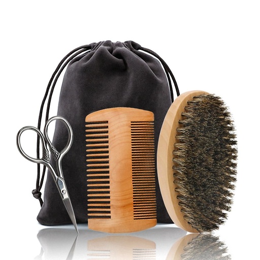 [BRSWYZYTPIBGMGT6] Hair Dough Beard Brush & Comb, Scissors Set for Men, Set Includes Soft Boar Bristle Brush, Bamboo Wide Tooth Comb, and Mustache Trimming Scissors, Straighten & Soften Your Beard