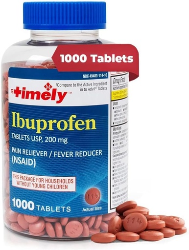 [BRSW2FT5OF5RMG3V] TIME-CAP LABS, INC. Tijdig Ibuprofen 200 mg 1000 tabletten - pijnstillende tabletten en koortsreducer - voor hoofdpijn, menstruele pijn, tandpijn, spierpijn, gewrichtspijn en pijn in het lichaam