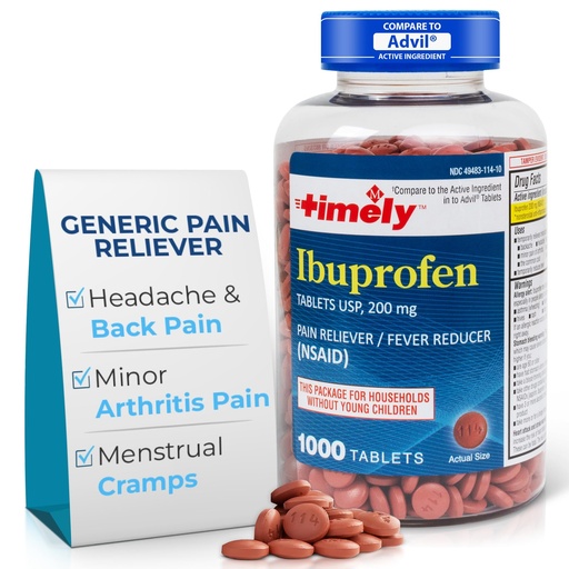 [BRSW2FT5OF5RMG3V] TIME-Cap Labs 1000 Tablets Ibuprofen 200mg Coated - Pain Reliever & Fever Reducer (NSAID) for Adults, Helps with Headache, Back Pain, Muscle Aches, Toothaches, Menstrual Cramps & Minor Arthritis Pain