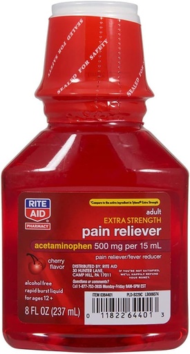 [BRSWGBQNCIPGE2TO] Rite Aid Adult Extra Strength Pain Reliever, Cherry, 500mg - 8 fl oz