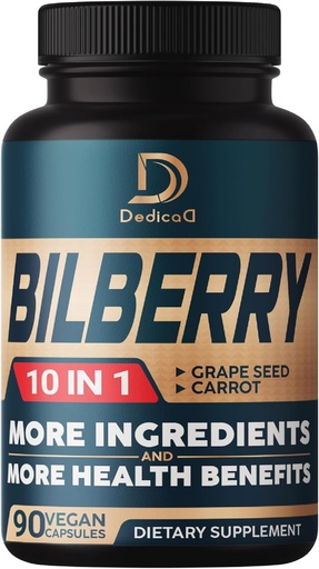 [BRSRMFIBCIBA4D3Z] 10in1 Bilberry-Extrakt für Augen-Ergänzung für 3 Monate - Äquivalent 9260mg mit Grape Seed, Karotte, Elderberry, Eyebright, Quercetin &amp; More Kräuter - Non-GMO, Gluten Free - 90 Vegan Kapseln