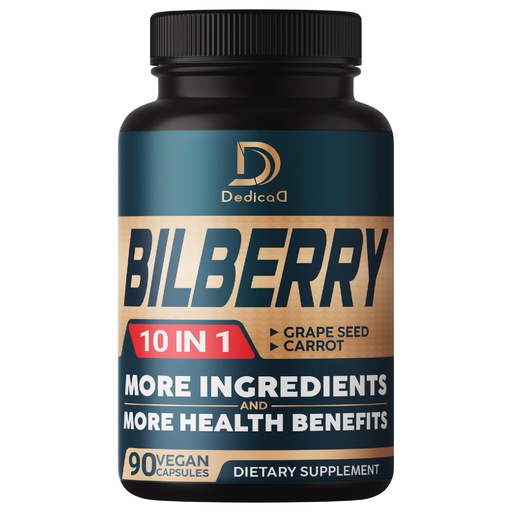 [BRSRMFIBCIBA4D3Z] DEDICAD 10in1 Bilberry Extract for Eyes Supplement for 3 Months - with Grape Seed, Carrot, Elderberry, Eyebright, Quercetin & More Herbs - Non-GMO, Gluten Free - 90 Vegan Capsules
