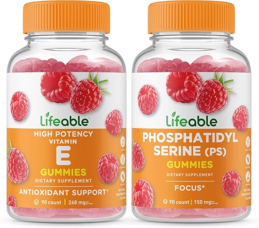 [BRSROFIEA4FQ2AI7] Lifeable Vitamin E + Phosphatidylserine (PS), Gummies Bundle - Great Tasting, Vitamin Supplement, Gluten Free, GMO Free, Chewable Gummy