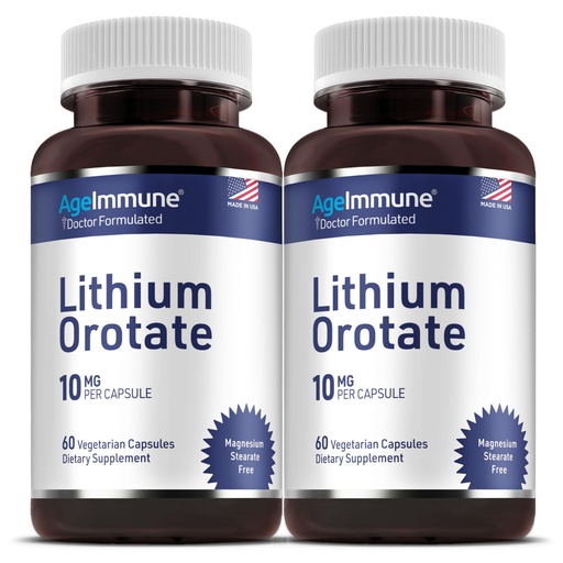 [BRSRMGTYOUPQEFI6] Lithium Orotate 10mg per Capsule - 60 Vegetarian Capsules. Memory and Emotional Wellness Support - Magnesium Stearate Free - 2 Months Supply of Lithium Supplement. (2)