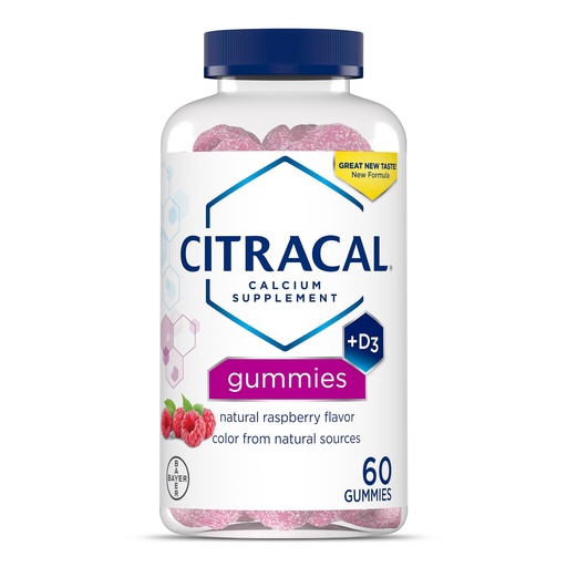 [BRSROBL3OQMBUCQU] Citracal Calcium Gummies, Calcium Supplement with Vitamin D3, Support Bone Health, for Ages 12+, Natural Raspberry Flavor, 60 Count
