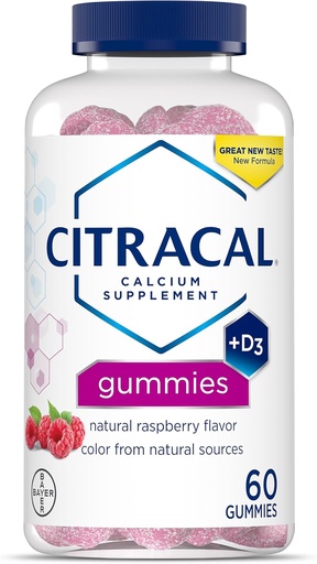 [BRSROBL3OQMBUCQU] Citracal Kalsium Gummies, Vitamin D3 ilə kalsium ekspert, 12+, Natural Raspberry Flavor, 60 Count