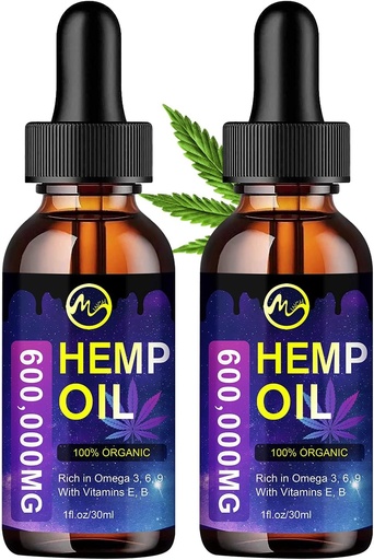 [BRSW22QYC4GRS23U] (2 Pack) Hemp Oil Extract Drops 1,200,000mg - Natural Plantlife Dietary Supplement for Stress Relief/SLEP Aid, Rich in Omega 3 6 9 & Vitamin E