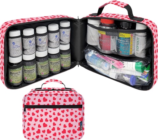 [BRSRMZQKC4MRE3DG] Velká polstrovaná láhev Pořadatel, Medicine Bag, Case, nosič pro léky, vitamíny, a lékařské zásoby - Travel Medicine Organizer a Domácí skladování Med Bag - Srdce (bez zámku)