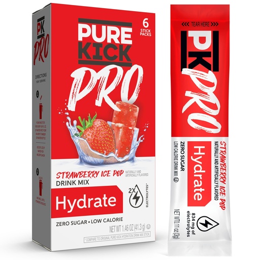 [BRSRAYY2O5YROCTV] PURE KICK PRO Hydration Electrolyte Drink Mix, Strawberry Ice Pop, Includes 1 Box with 6 Packets in Each Box