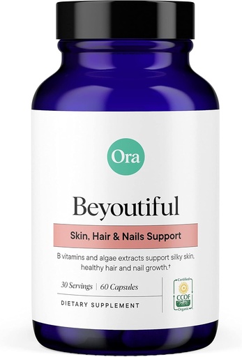 [BRSWGAQBBYDWAELU] Ora Organic Hair, Skin e Ricostruzione Unghie - BeYouTiful - Beauty Supplement con Vitamine B ed Estratti di Alghe per Capelli Sani e Pelle - 60 Capsule Vegan