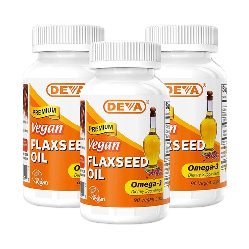 [BRSWIYYMOJ5BMGTE] DEVA Organic Vegan Vitamins Flax Seed Oil - Rich in Omega-3, Cold-Pressed & Unrefined - 90 Capsules (Pack of 3)