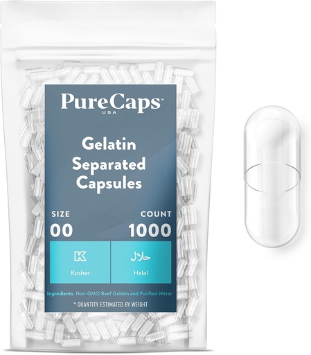 [BRSWGFIHC4IB6GY3] PureCaps USA - Empty Gelatin Capsules Size 00| 1,000 Separated Pills |Clear| Non-GMO Certified | SLS, Gluten, Preservative Free