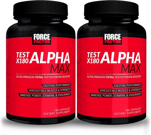 [BRSW2Y36OABRS3TL] FORCE FACTOR Test X180 Alpha Max, 2-Pack, Total Testosterone και Nitric Oxide Booster για άνδρες με Σπόρους και Tribulus Fenugreek να αυξήσει τη ροή του αίματος και να βελτιώσει την ανδρική αθλητική απόδοση, 360 κάψουλες