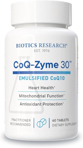 [BRSWGGD3AF7WAYI7] Biotics Research CoQZyme 30 Milligram of emulsified coenzyme Q10 CoQ10, Supplies Superoxide dismutase and catalase, Dos antioxidantes importantes 60 Tabs