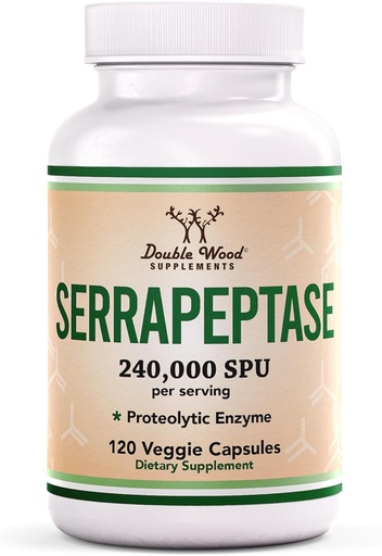 [BRSRMY37O4FQOYL2] Serrapeptase 240,000 SPU Max Potency (120 Veggie Capsules) Proteolytic Enzyme for Sinus, Respiratory and Joint Health (Non-GMO, Gluten Free, Vegetarian Safe) by Double Wood