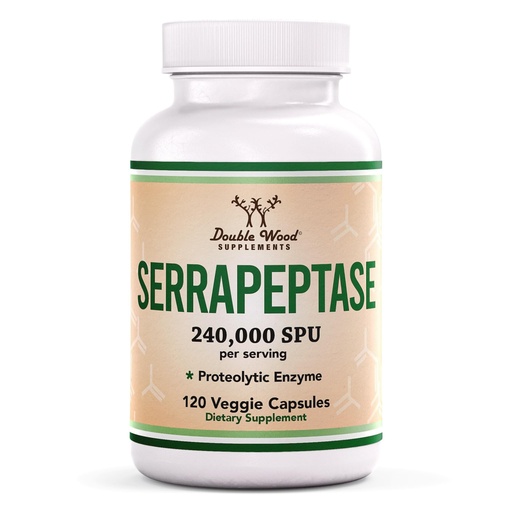 [BRSRMY37O4FQOYL2] Serrapeptase 240,000 SPU Max Potency (120 Veggie Capsules) Proteolytic Enzyme for Sinus, Respiratory and Joint Health (Non-GMO, Gluten Free, Vegetarian Safe) by Double Wood