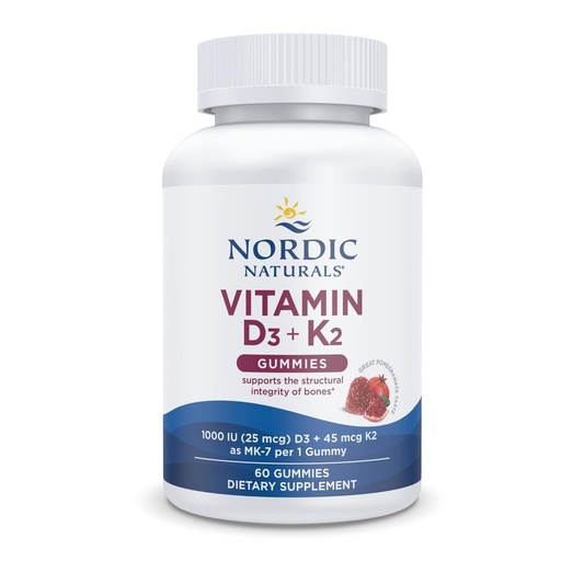 [BRSWECQZBB5AK3LO] Nordic Naturals Vitamin D3 + K2 Gummies, Pomegranate - 60 Gummies - 1000 IU Vitamin D3 + 45 mcg K2 - Great Taste - Bone Health, Promotes Healthy Muscle Function - Non-GMO - 60 Servings