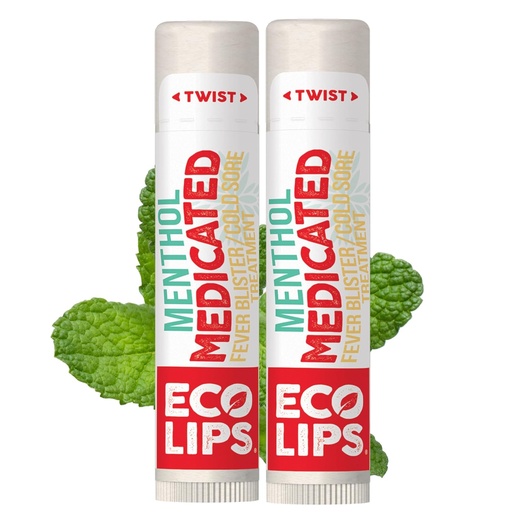 [BRSROGQNAUCRMALZ] Eco Lips Certified Organic Medicated Lip Balm for Cold Sores & Fever Blisters with Menthol, Tea Tree and Lemon Balm 2 pack by Eco Lips 100% Natural. Произведено в САЩ