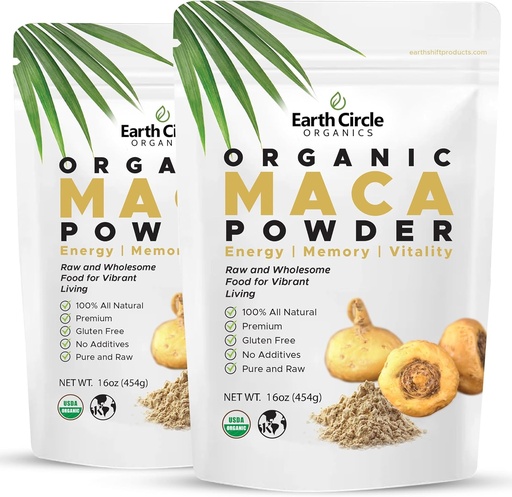 [BRSWGAYYOEIQ2A3K] Earth Circle Organics Yellow Maca Root Powder, Natural Superfood, Помага с енергия, тегло, и женската плодовитост - Веган - 1 паунд (пакет от 2)