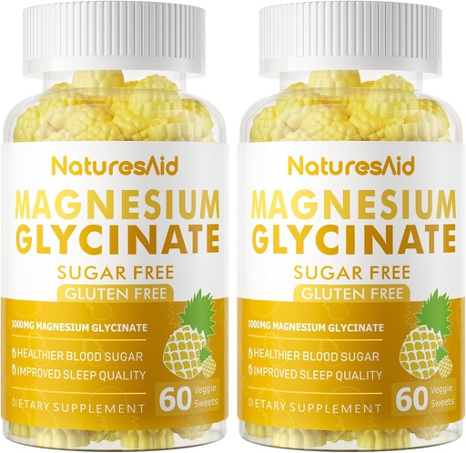 [BRSRA2QTCMMBGYLU] Magnesio Glycinate Gummies 1000mg - Suplemento de Potasio de Magnesio Libre de Azúcar con Vitamina D, B6, CoQ10 para calma Mood &amp; Sleep Support - 120 Pineapple Gummies -2 Pack