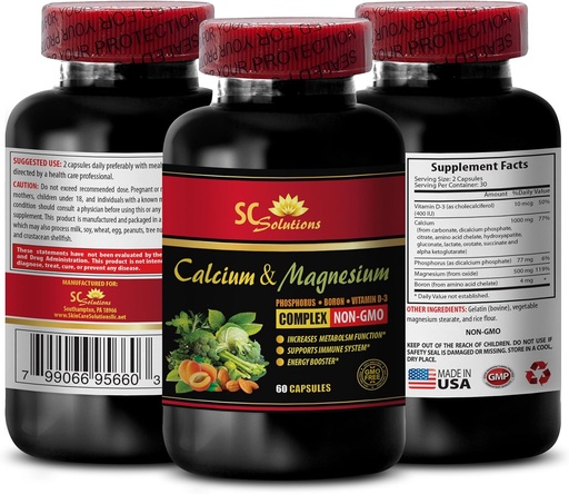 [BRSROFT3CAPB4ELD] Calcium Magnesium zinc with Vitamin d3 - Calcium Magnesium Complex with Vitamin D and Boron - Muscle Repair Supplement for Men, Immune Support Vitamins for Adults, Muscle Growth - 1 Bottle 60 Caps