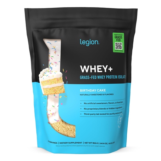 [BRSRAA33B4BWO33P] LEGION Whey+ Protein Whey Isolate from Grass Fed Cows (Birthday Cake, 60 Servings) - Whey Protein Isolate Powder Low Calorie, Non-GMO, Sugar Free, Lactose and Gluten Free, All Natural Protein Powder