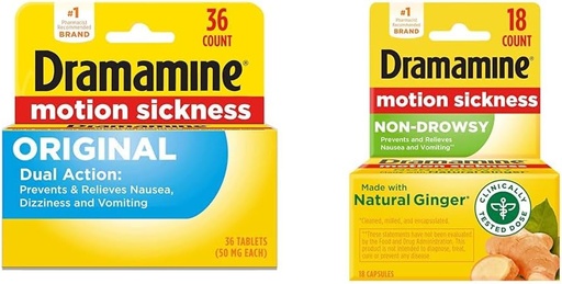[BRSROAIQBYJRECYU] Dramamine Original, Motion Sickness Relief, 36 Count & Non-Drowsy, Motion Sickness Relief, Made with Natural Ginger, 18 Count
