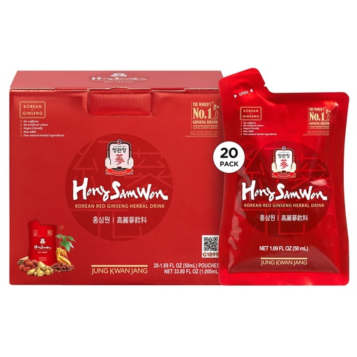 [BRSWGFAPOYIQMGT6] JUNG KWAN JANG Hong Sam Won Korean Red Ginseng Drink | Energy Drink, Pre Workout, Herbal Tea, Ginseng Supplement | Jujube, Ginger, Cinnamon, Goji Berry | Vegan Friendly (20 Count)