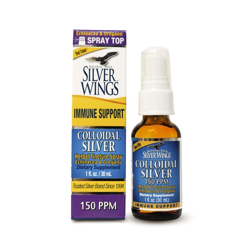 [BRSWIZTYCUDBGC3O] Natural Path Silver Wings Colloidal Silver 150ppm (750mcg) w/Echinacea & Oregano Immune Support Supplement 1 fl. oz. Spray