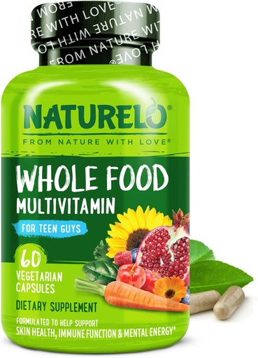 [BRSWYAT3PJ4A2AYZ] NATURELO Teen Multivitamin - Ganzes Lebensmittel Multivitamin für Teenager Jungen - Mineralische Ergänzung für aktive Kinder - mit Pflanzenextrakten - Non-GMO - Vegan & Vegetarisch - 60 Kapseln