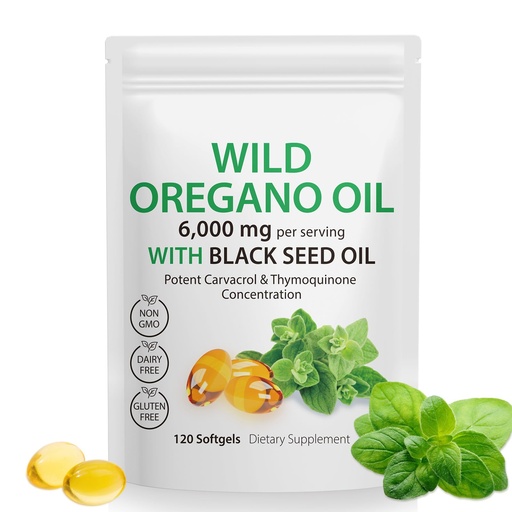 [BRSRAFQCDF7Q4FAZ] Oil of Oregano Softgels,Oregano Oil Capsules Organic,2-in-1 6000mg Oil of Oregano with Black Seed Oil 200mg,Oregano Oil with Black Seed Oil Softgels,120 Softgel Capsules