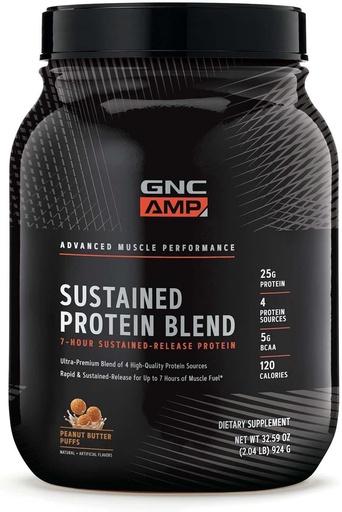 [BRSWG2Q7PJ6AKAL5] GNC AMP Sustained Protein Blend - Peanut Butter Puffs (28 Servings)
