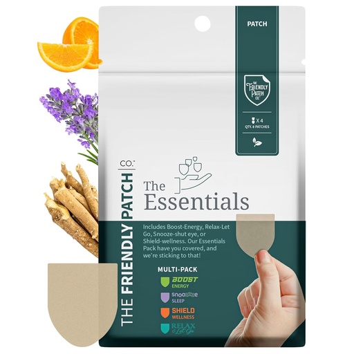[BRSW2AADBUGRGHLK] The Friendly Patch Travel Essentials Multi-Pack includes 8 Patches: Snooze Sleep Patches, Ashwagandha calm, Boost Energy Patch, and Shield for Sleeping, Relaxing, and Energy.