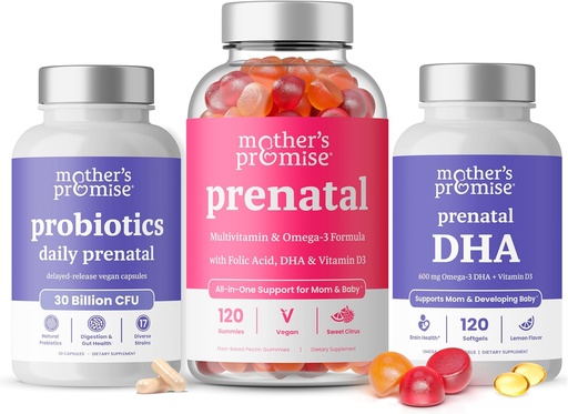 [BRSRA235CQCGKCL4] Mother's Promise Prenatal Vitamin Gummies + Prenatal DHA & Prenatal Probiotics Bundle