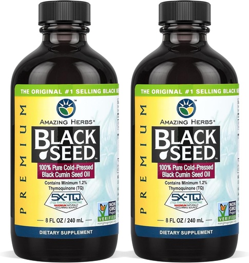 [BRSWGGIDPIOW2ETA] Amazing Herbs Premium Black Seed Oil - Gluten Free, Non GMO, Cold Pressed Nigella Sativa Aids in Digestive Health, Immune Support, Brain Function - 8 Fl Oz (Pack of 2)