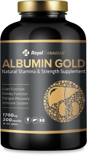 [BRSRMHDROB7A4C3A] ROYAL CANADIAN Albumin Gold 1700mg | Liver Function | Kidney Function | Fatigue Recovery | Immune System (200 x 1700mg Capsules)