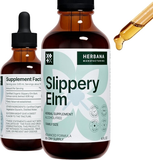 [BRSRO2T6O4JWAGTV] Slippery Elm Bark 4 fl oz Flüssiger Extrakt - Gut Gesundheit, Atem- und Immununterstützung - Ulmus Rubra Tincture - Natürliche Kräutertropfen für Mann & Frau - Familiengröße - Hohe Potenz - 90-Tage Versorgung