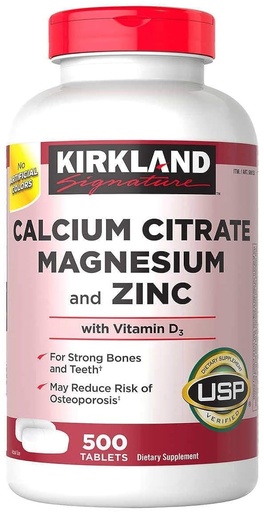 [BRSWGHD6PJYQ22DH] Kirkland Signature Calcium Citrate Magnesium and Zinc, 500 Tablets