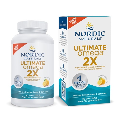 [BRSWGHYTAQMBQEIU] Nordic Naturals Ultimate Omega 2X, Lemon Flavor - 90 Soft Gels - 2150 mg Omega- High-Potency Omega-3 Fish Oil with EPA & DHA - Promotes Brain & Heart Health - Non-GMO - 45 Servings